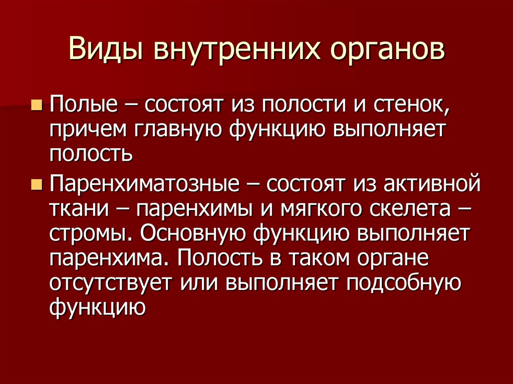 Общий план строения полых и паренхиматозных органов