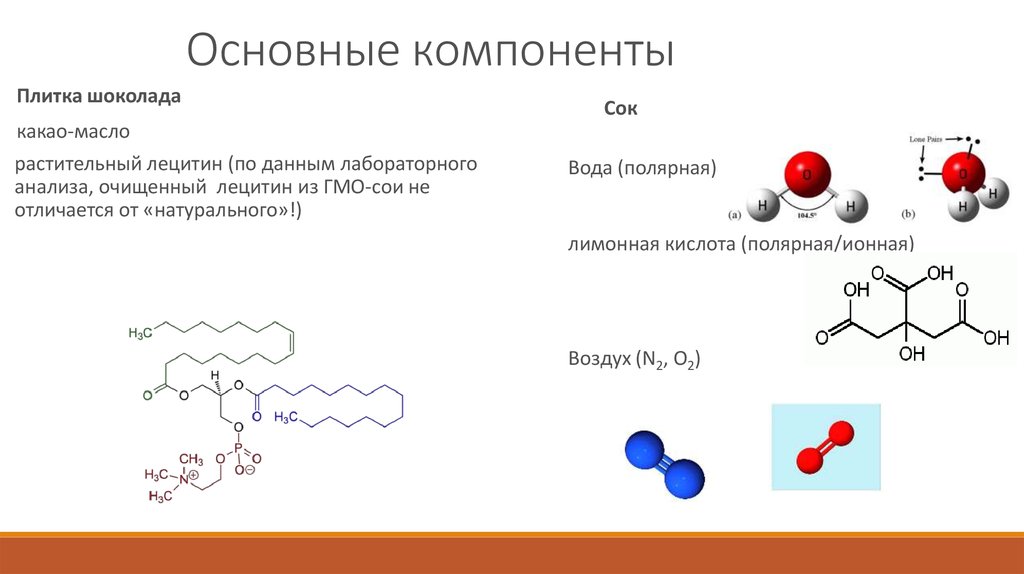 Основной компонент масла. Основной компонент лецитина. Полярные кислоты. Кислотная Микроэмульсия. Реакция между растительным маслом водой и лецитином.