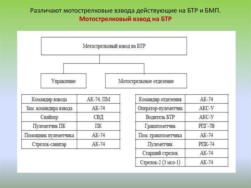 Из каких подразделений состоит мотострелковый взвод. Организация и вооружение МСВ на БМП. Организация и вооружение мотострелкового отделения на БМП. Организационно штатная структура МСВ на БМП. Структура МСВ на БТР.