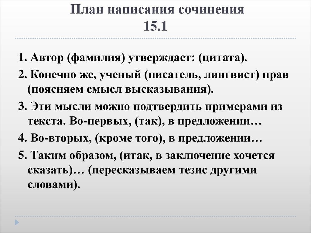 План написания сочинения по русскому языку