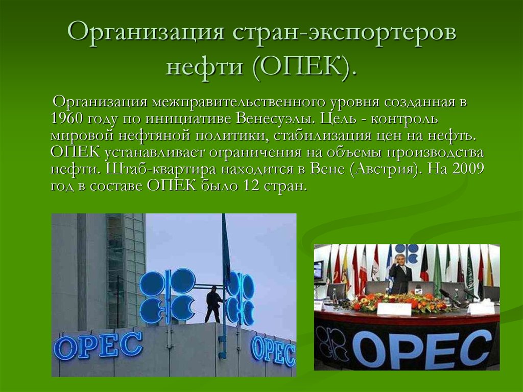 Организация стран-экспортеров нефти (ОПЕК).