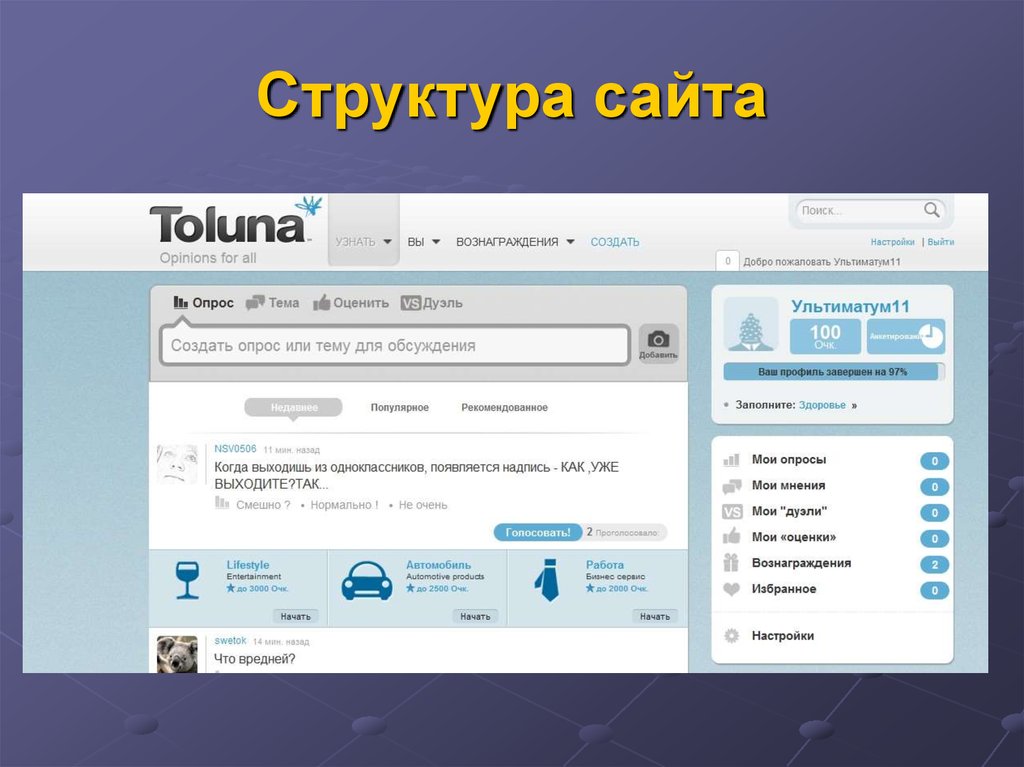 Обзор сайта. Структура сайта личный кабинет.. Толуна Россия. Структура сайта как узнать.