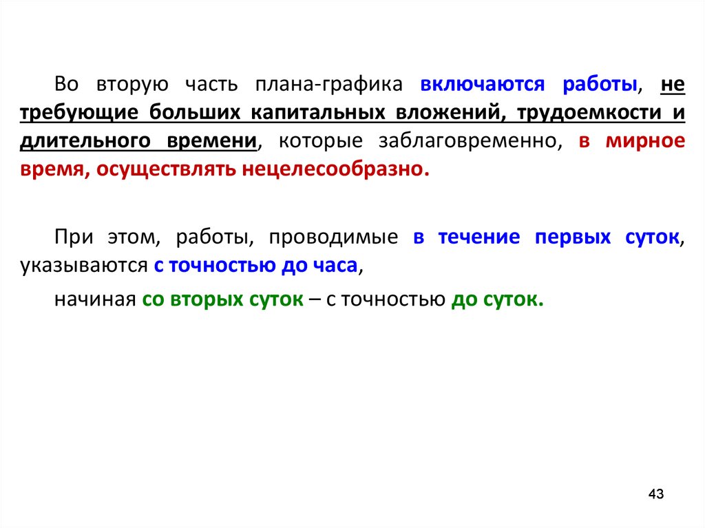 В планы графики включаются следующая информация