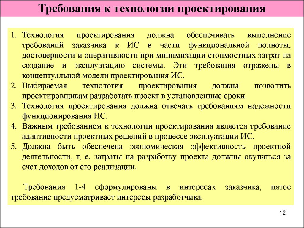 Требования заказчика. Требования технологии проектирования. Требования к технологии проектирования по. Требования к технологии проектирования ИС. Проектные решения должны обеспечивать.