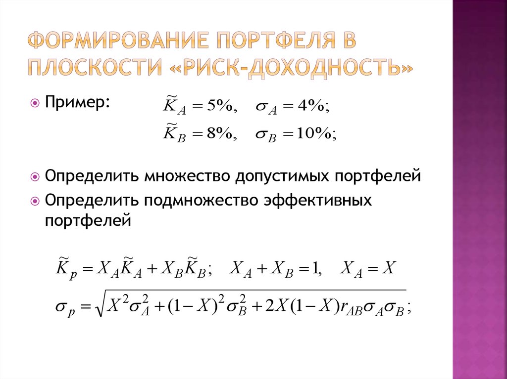 Формирование портфеля рисков. Калькулятор формирования портфеля. Npv сформированного портфеля.. Характеристические векторы подмножеств. Уравнение допустимого множества портфелей пример.