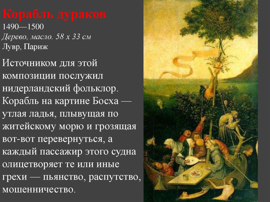 Босх дураков картина. Иероним Босх корабль дураков 1490 1500. Корабль дураков картина Иеронима Босха. Триптих Босха корабль дураков. Северное Возрождение Босх корабль дураков.