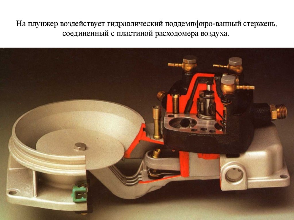 На плунжер воздействует гидравлический поддемпфиро-ванный стержень, соединенный с пластиной расходомера воздуха.