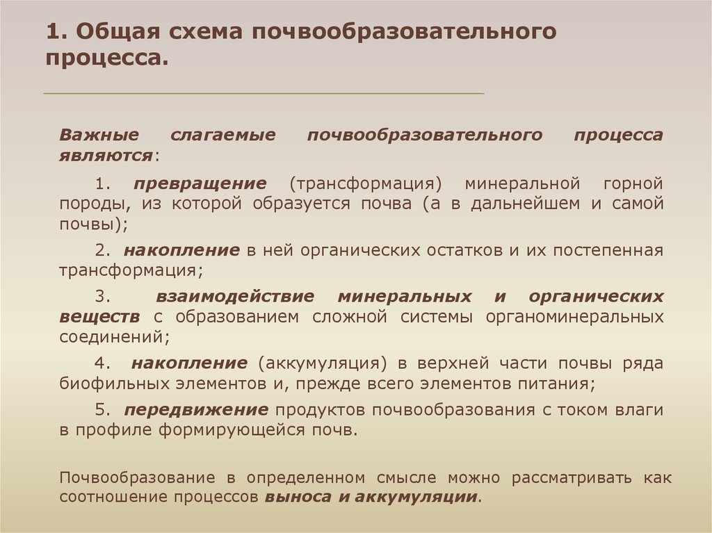 Общая схема почвообразовательного процесса факторы почвообразования