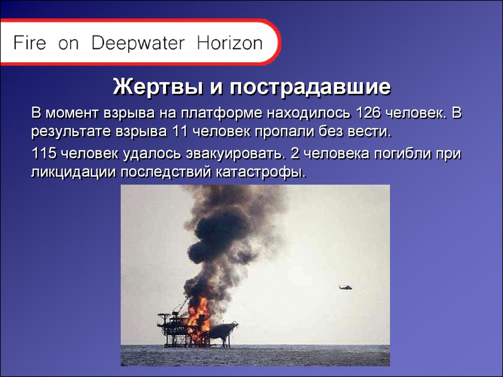 Реферат: Взрыв нефтяной платформы Deepwater Horizon