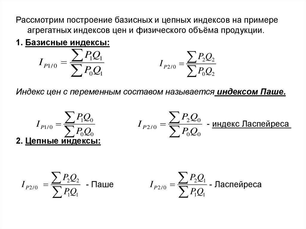 Цепные индексы получают путем. Агрегатный индекс физического объема по Ласпейресу. Как найти цепной индекс. Базисные индексы рассчитываются относительного .... .. Базисные и цепные индексы физического объема.