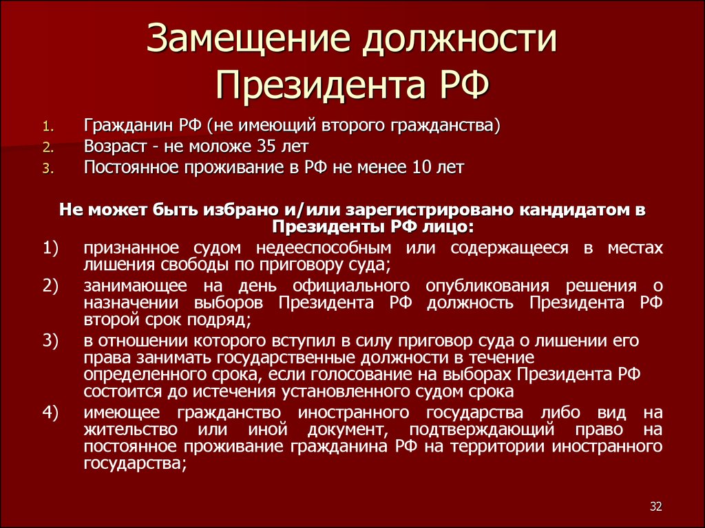 Ограничения президента. Замещение должности президента РФ. Порядок замещения должности президента. Должность президента. Срок должности президента РФ.