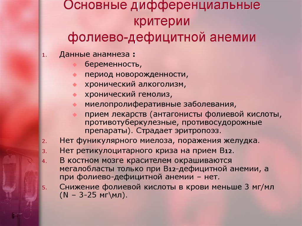 Анемия при дефиците в12. Патогенез фолиевой анемии. 12 Фолиевая дефицитная анемия.