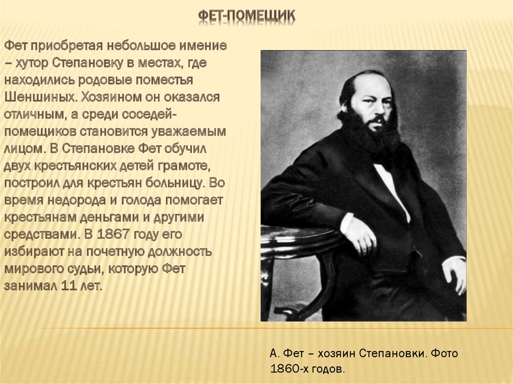 Краткая биография афанасьевича фета. Фет 1860.