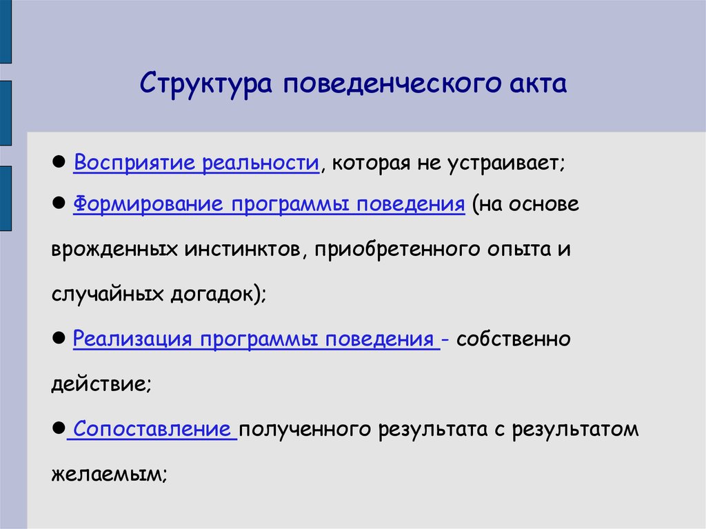 Акт поведения. Поведенческий акт. Пример поведенческого акта. Стадии поведенческого акта. Схема структуры поведенческого акта.