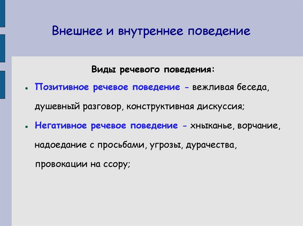 Понятие поведение людей. Типы речевого поведения. Характеристики речевого поведения. Виды речевых поступков. Понятие и функции речевого поведения.