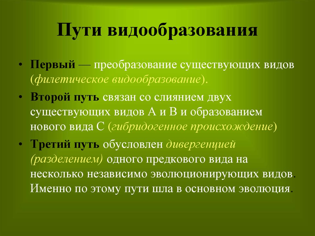 Создайте схему типы видообразования в природе 9 класс биология