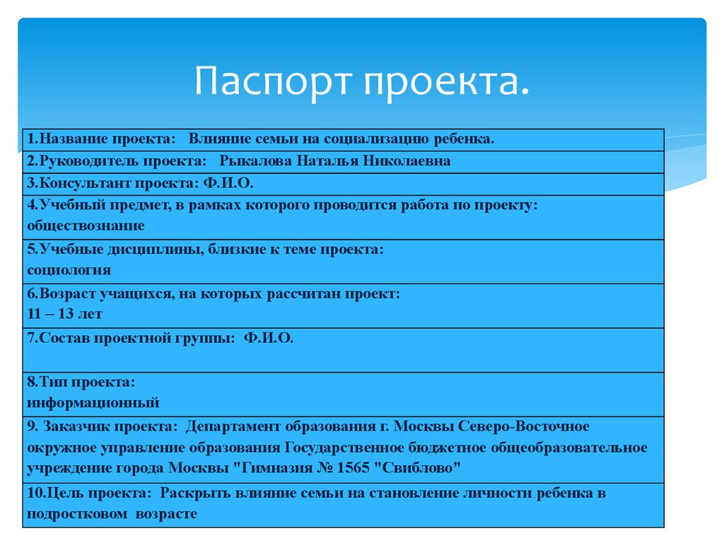 Как делается паспорт проекта