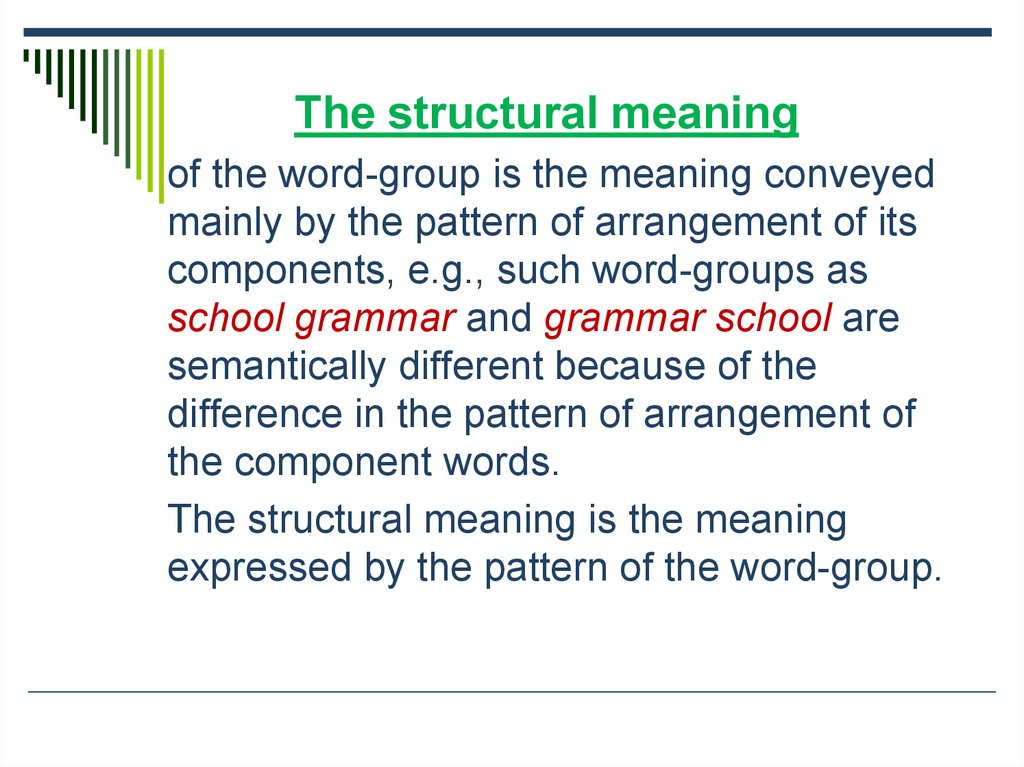 Meaning of word groups. Word Groups. Structural meaning of the Word Group. Classification of Word-Groups. Structure of Word-Groups.