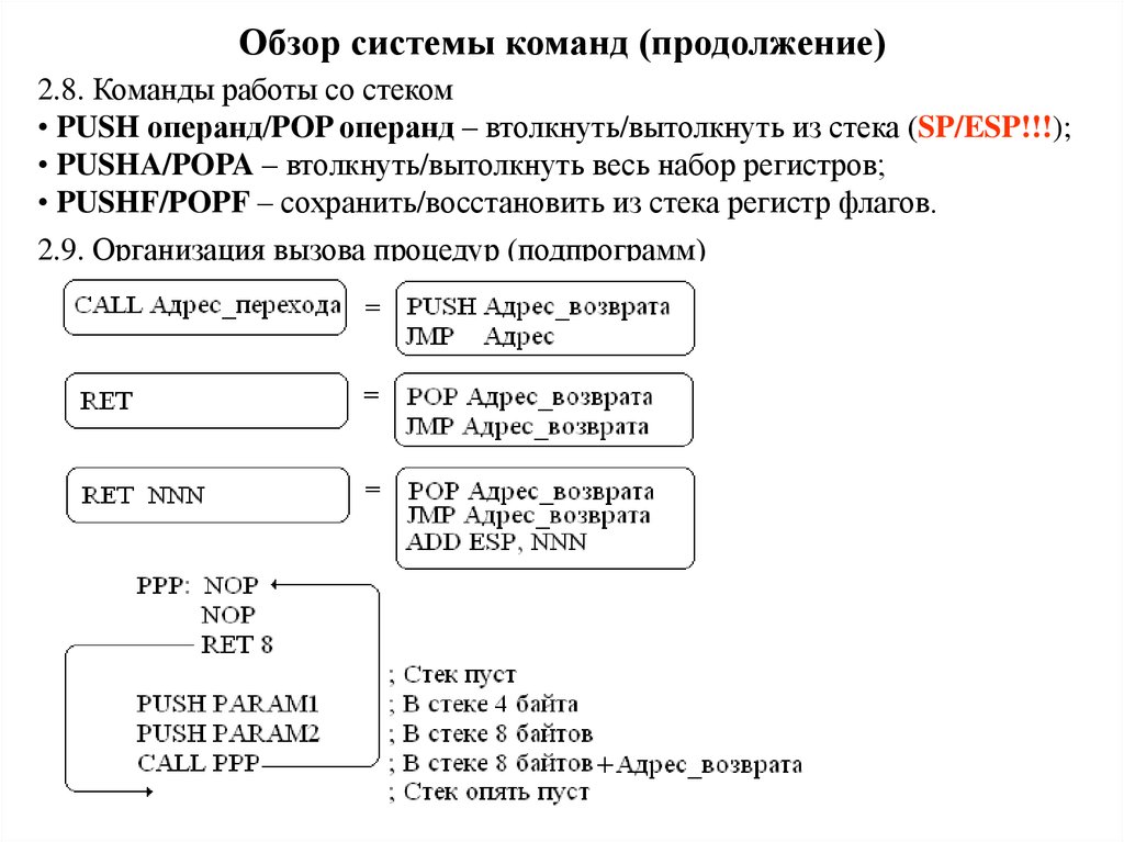 Стек 8. Сохранение байта в стеке командой пуш пример.