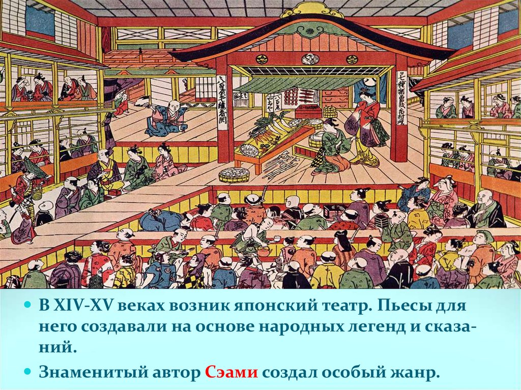 Япония в 17 18 веках презентация. В XIV—XV веках возник японский театр. Театр Японии 14 век. Японский театр в средневековье. Японский театр 15 век.