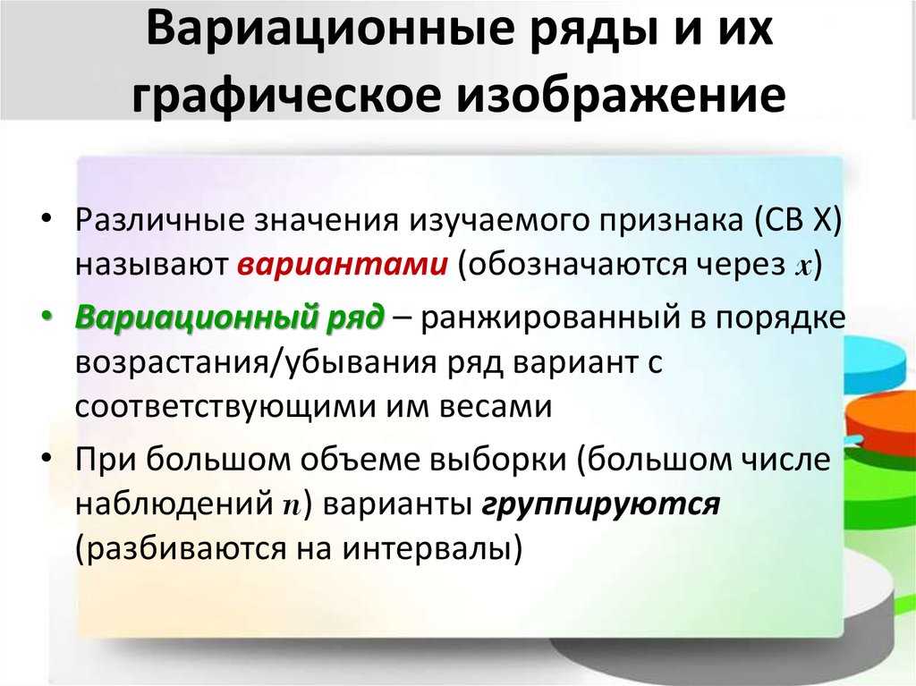 Вариационные ряды данных. Виды вариационных рядов. Методы вариационной статистики. Понятие вариационного ряда. Вариационные ряды и их Графическое изображение.