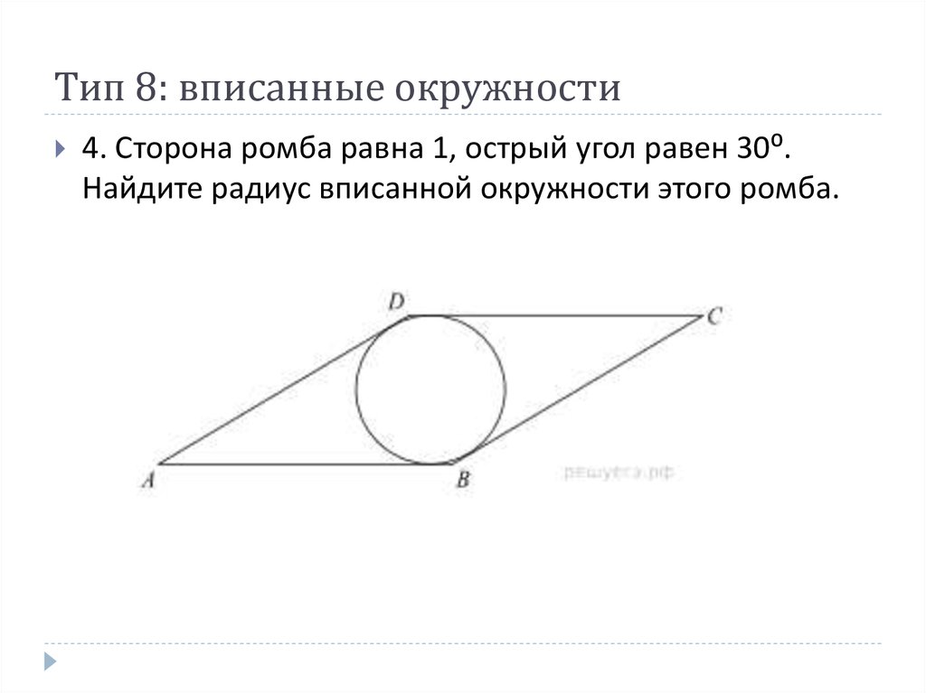 Радиус вписанного ромба. Радиус вписанной окружности в ромб.