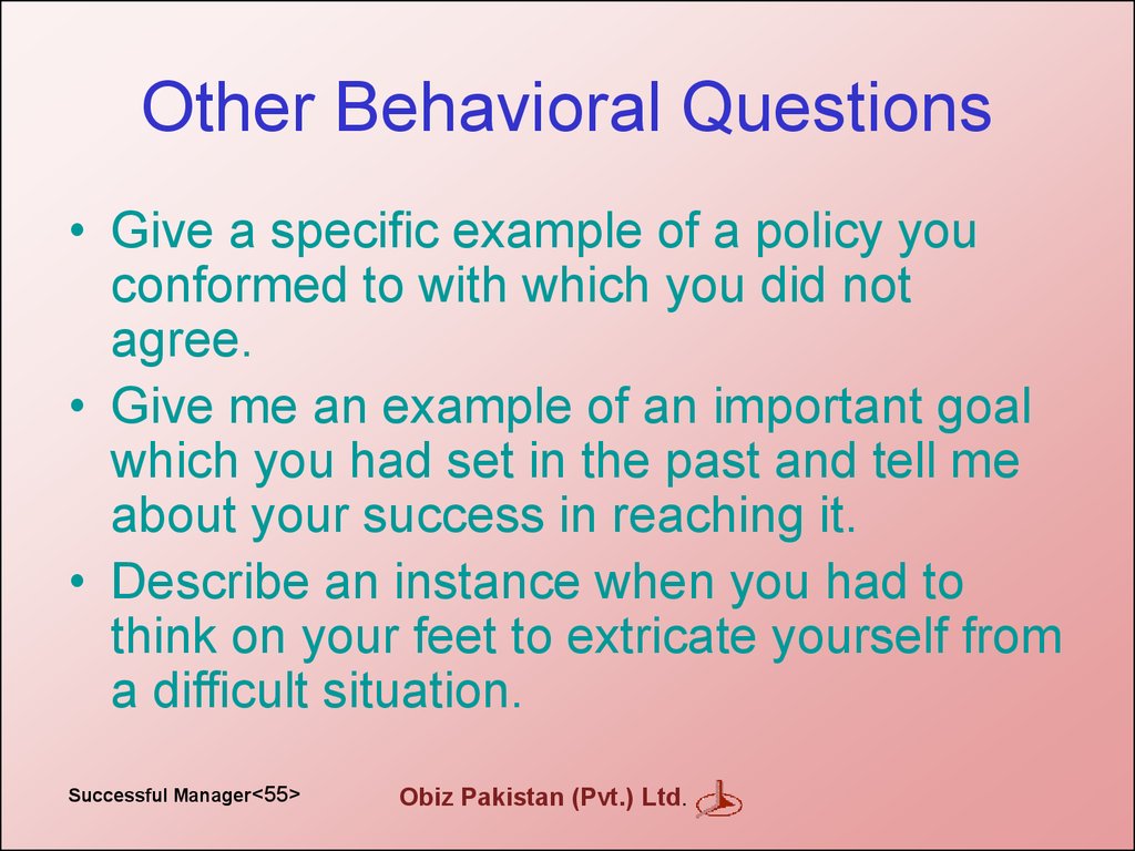 Other Behavioral Questions