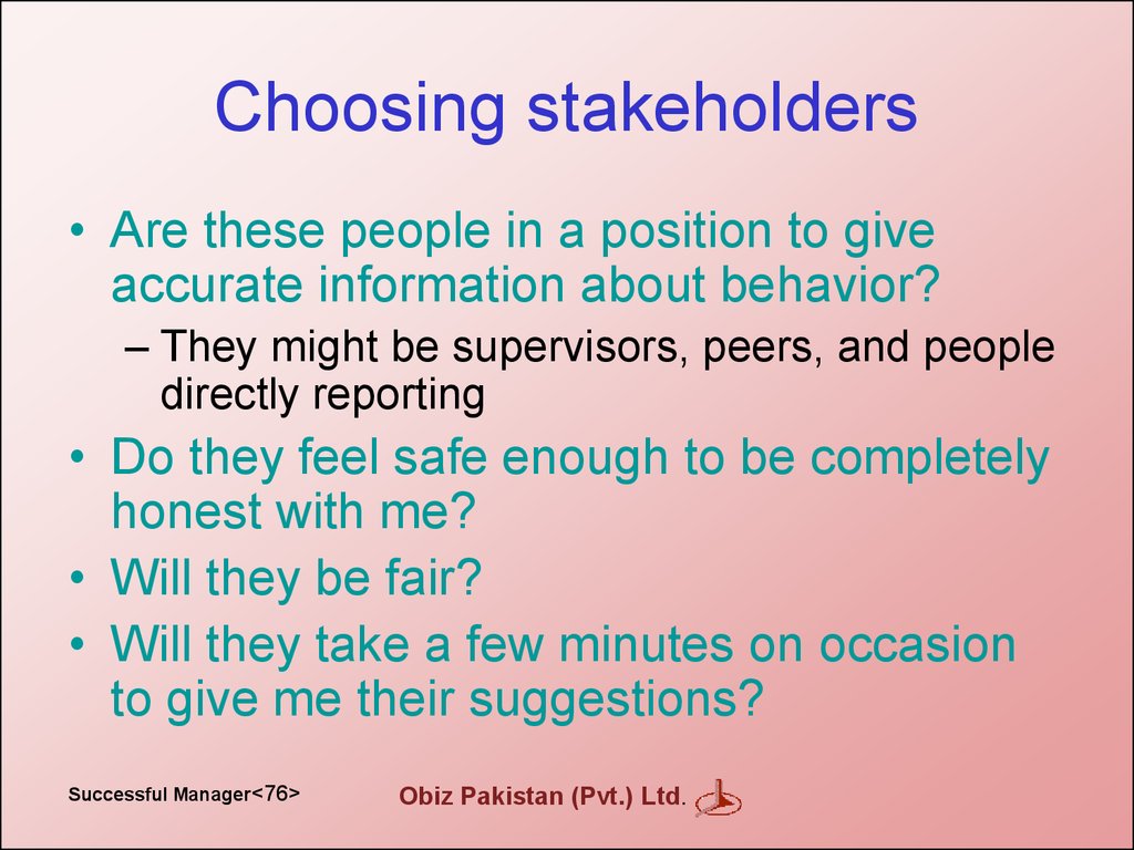 Choosing stakeholders