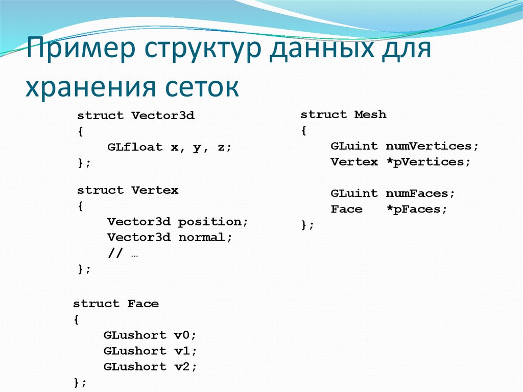 Пример структур данных для хранения сеток