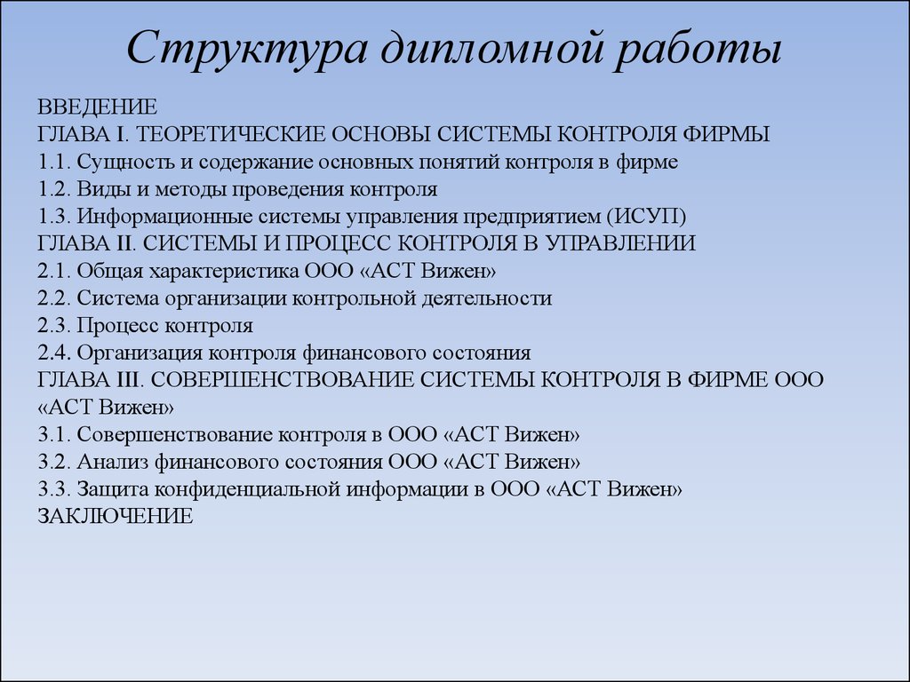 План введения дипломной работы