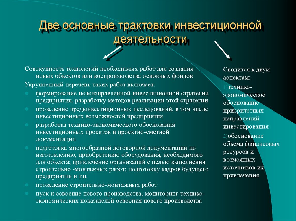 Понятие инвестиционных ресурсов. Трактовки понятия инвестиции. Инвестиционная деятельность. Основные понятия инвестиционной деятельности. Инвестиционная деятельность - это совокупность.