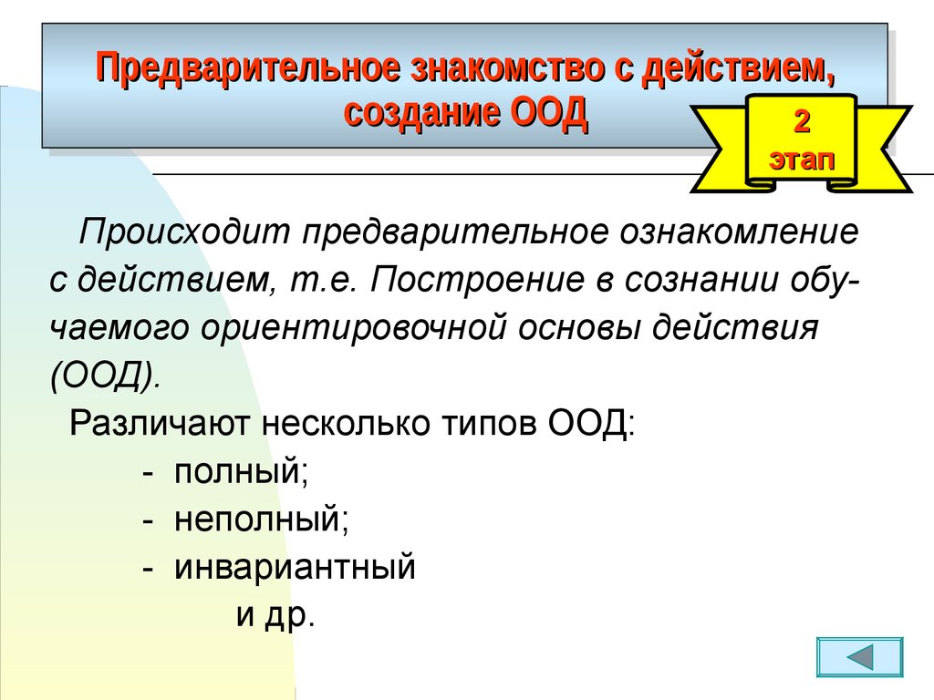 Создание действия. Ориентировочная основа деятельности. Типы ориентировочной основы деятельности. Ориентировочная основа деятельности в педагогике. Ориентировочная основа действий в педагогике.