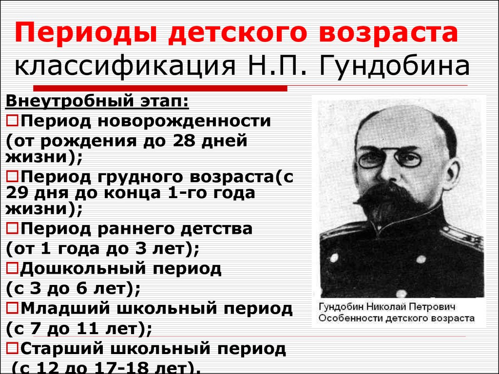 Период н. Возрастная периодизация Гундобина. Гундобин периоды детского возраста. Классификация периодов детского возраста по н.п Гундобину. Классификация возрастных периодов Гундобина.