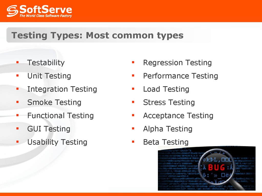 Testing Types: Most common types