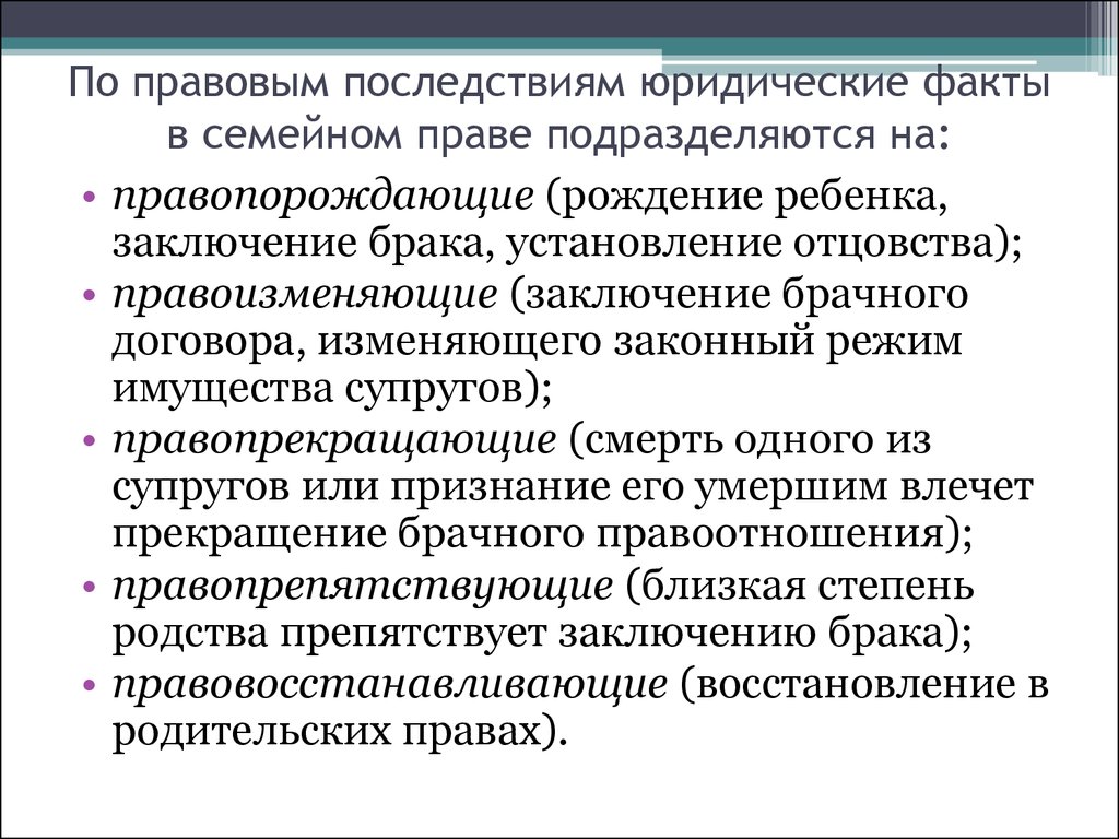 Последствия юридического факта. Юридические факты в семейном праве. Юридические факты в семейном праве по правовым последствиям. Правопорождающие факты в семейном праве. Правопрекращающие юридические факты в семейном праве.