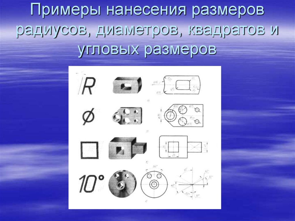 На каком рисунке правильно нанесены величины диаметра и квадрата