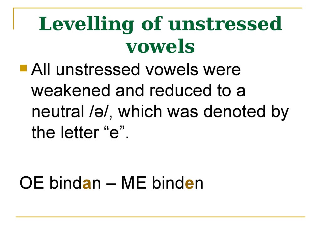 Levelling of unstressed vowels