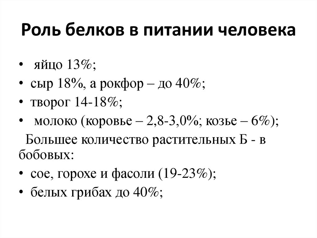 Роль белков в питании