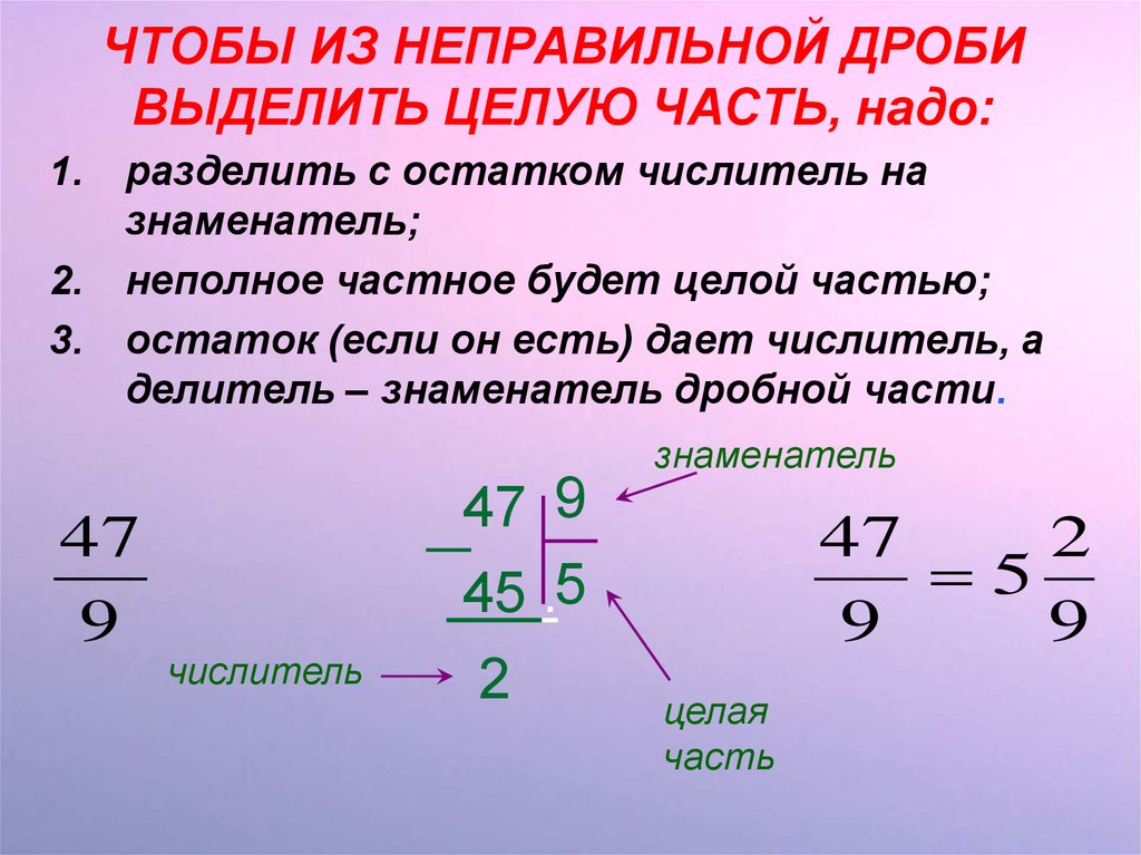 Представить число в неправильной дроби