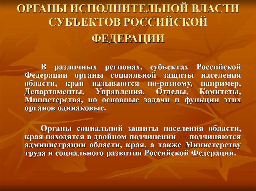 Субъекты социальной защиты населения схема