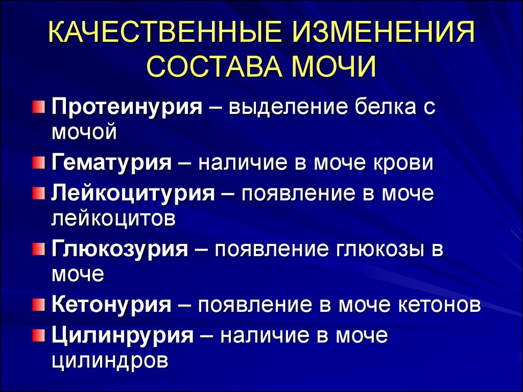 Выберите изменения. Качественные изменения мочи. Нарушение состава мочи. Патологические изменения мочи. Качественные и количественные изменения мочи.