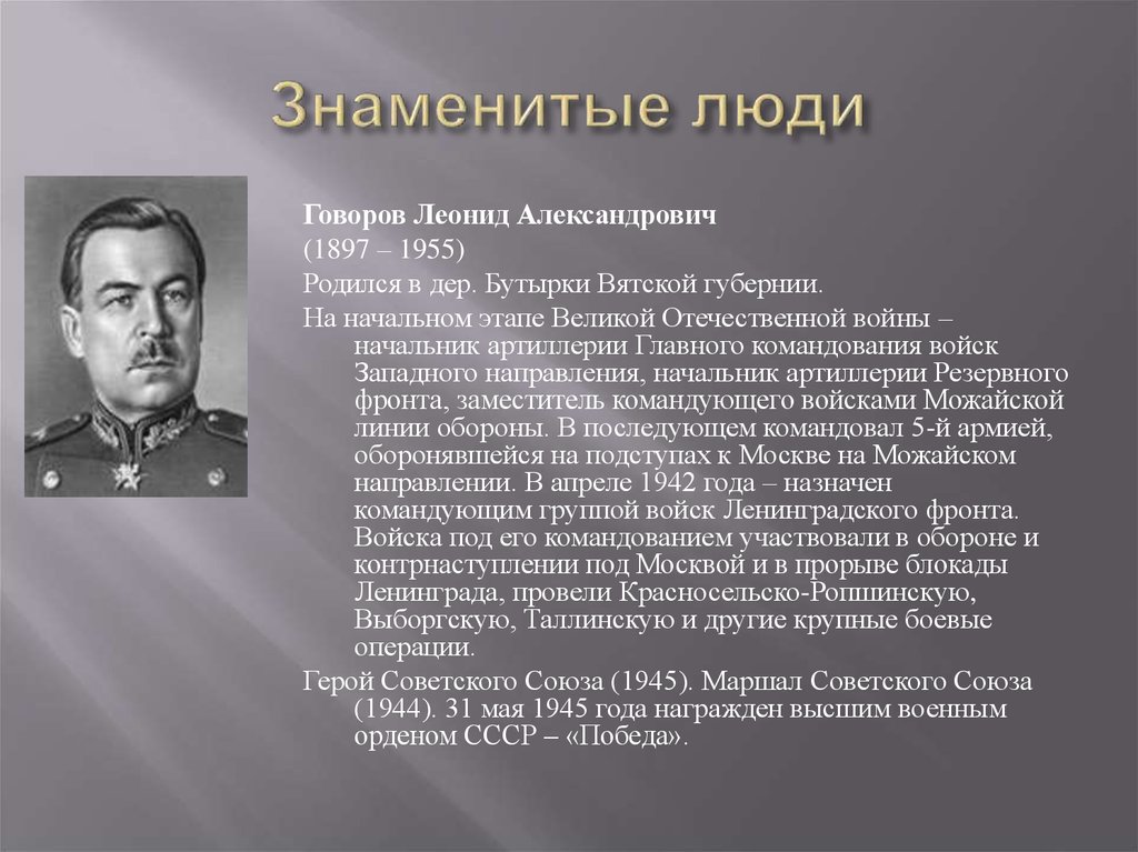 Какие известные люди жили в московской области. Знаменитые люди города. Знаменитые люди Говоров. Известные люди Вятского края.