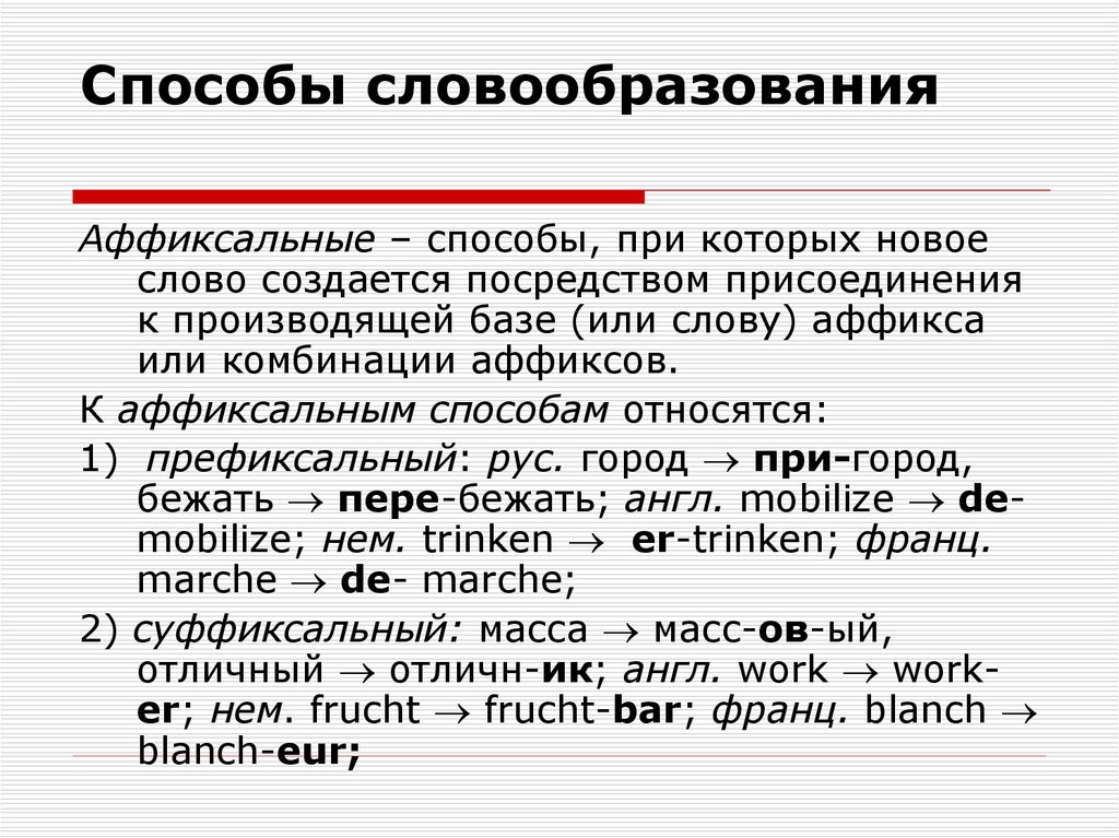 Морфемика словообразование орфография. Аффиксальный способ словообразования. Способы словообразования. Словообразование способы словообразования. Способи слово образования.