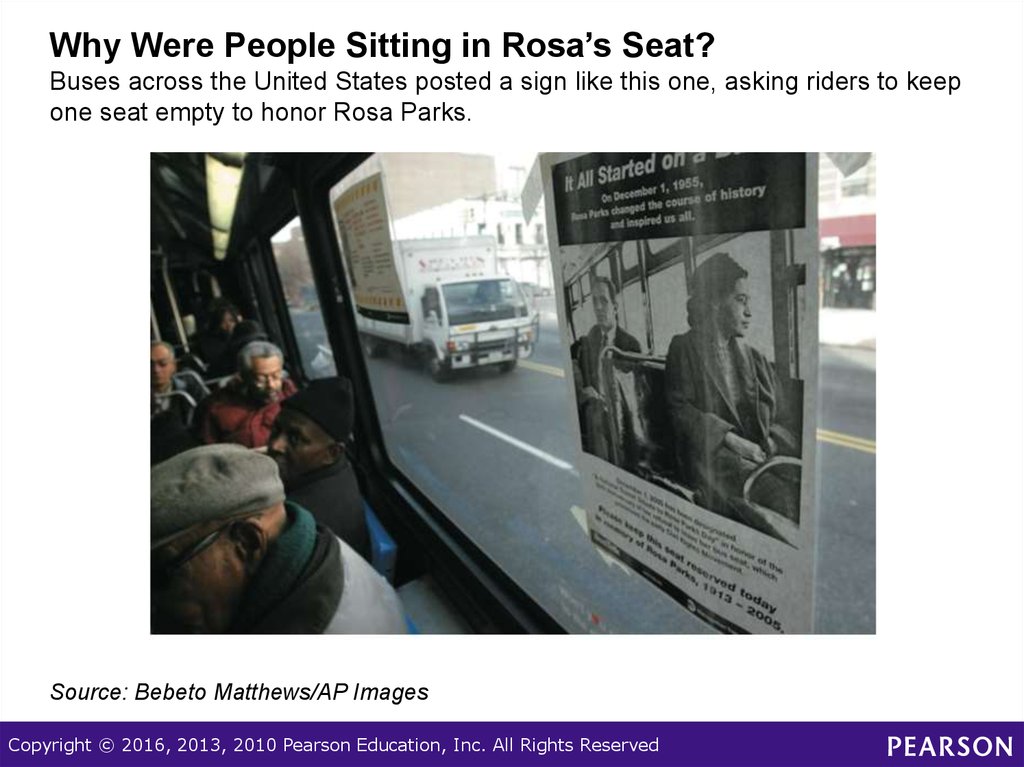 Why Were People Sitting in Rosa’s Seat? Buses across the United States posted a sign like this one, asking riders to keep one seat empty to honor Rosa Parks.