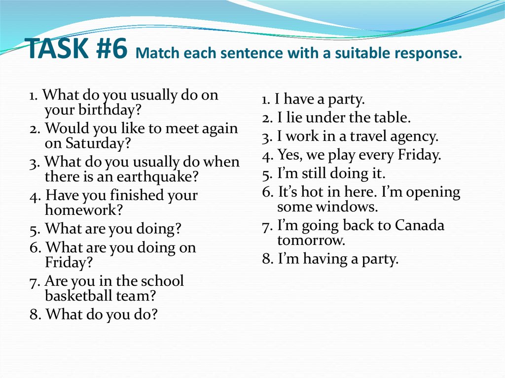 Match each sentence a-h with a suitable response 1-8 1 what was Katrina. At the end of each sentence