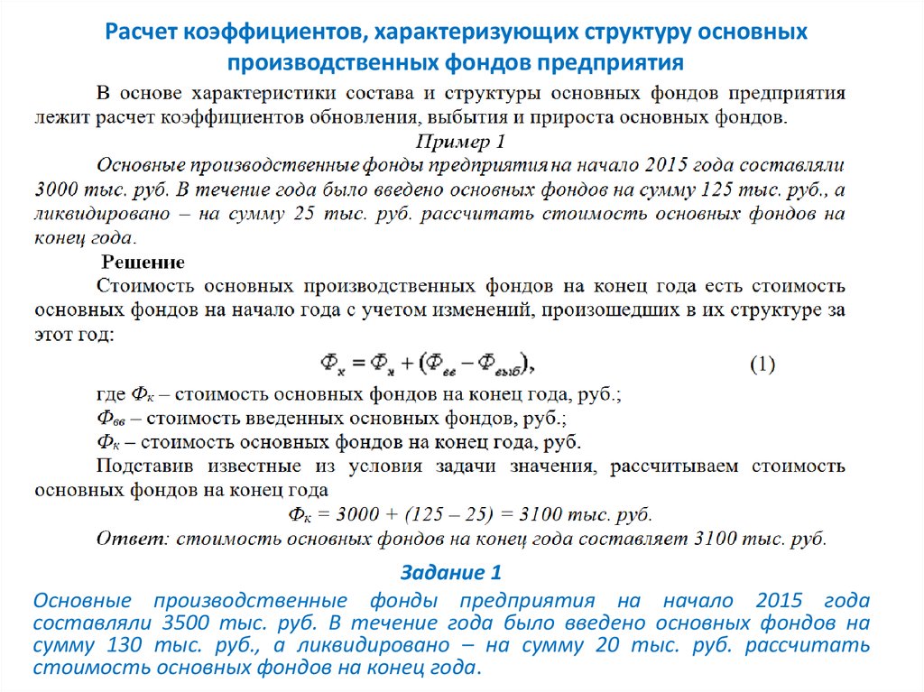 Стоимости основных фондов предприятия