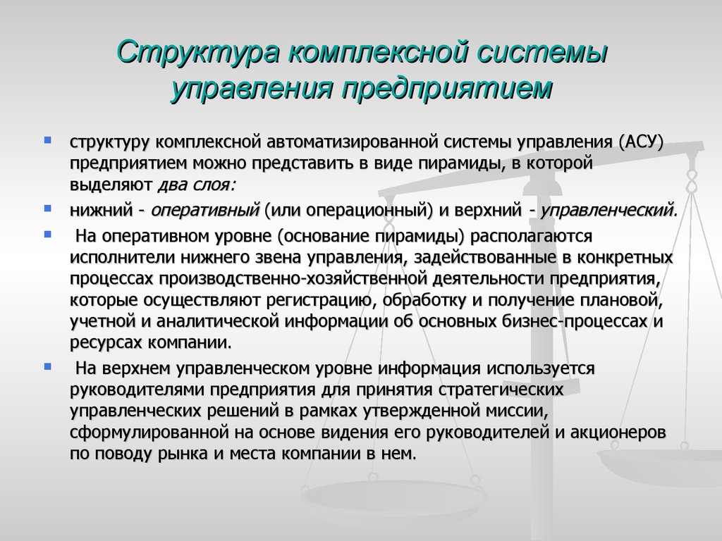 Структура комплексной системы управления предприятием