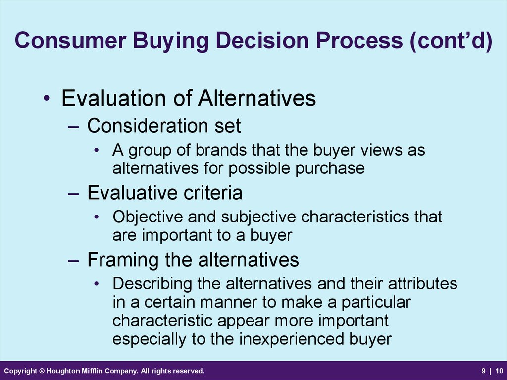 Consumer Buying Decision Process (cont’d)