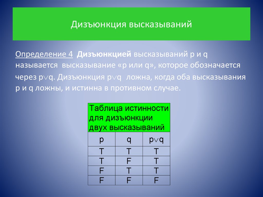 Дизъюнкцию высказываний называют