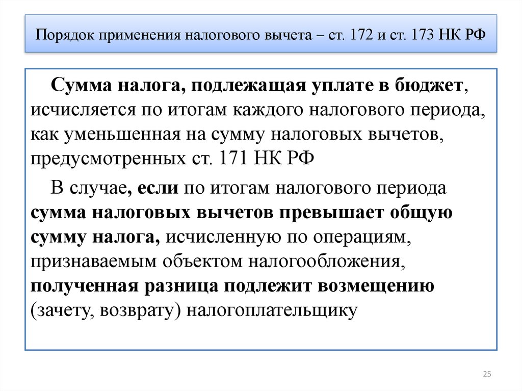 Налоговый кодекс ндс. Порядок применения налоговых вычетов. Ст 173 НК РФ. Налоговые вычеты НДС. Порядок применения вычетов по НДС.